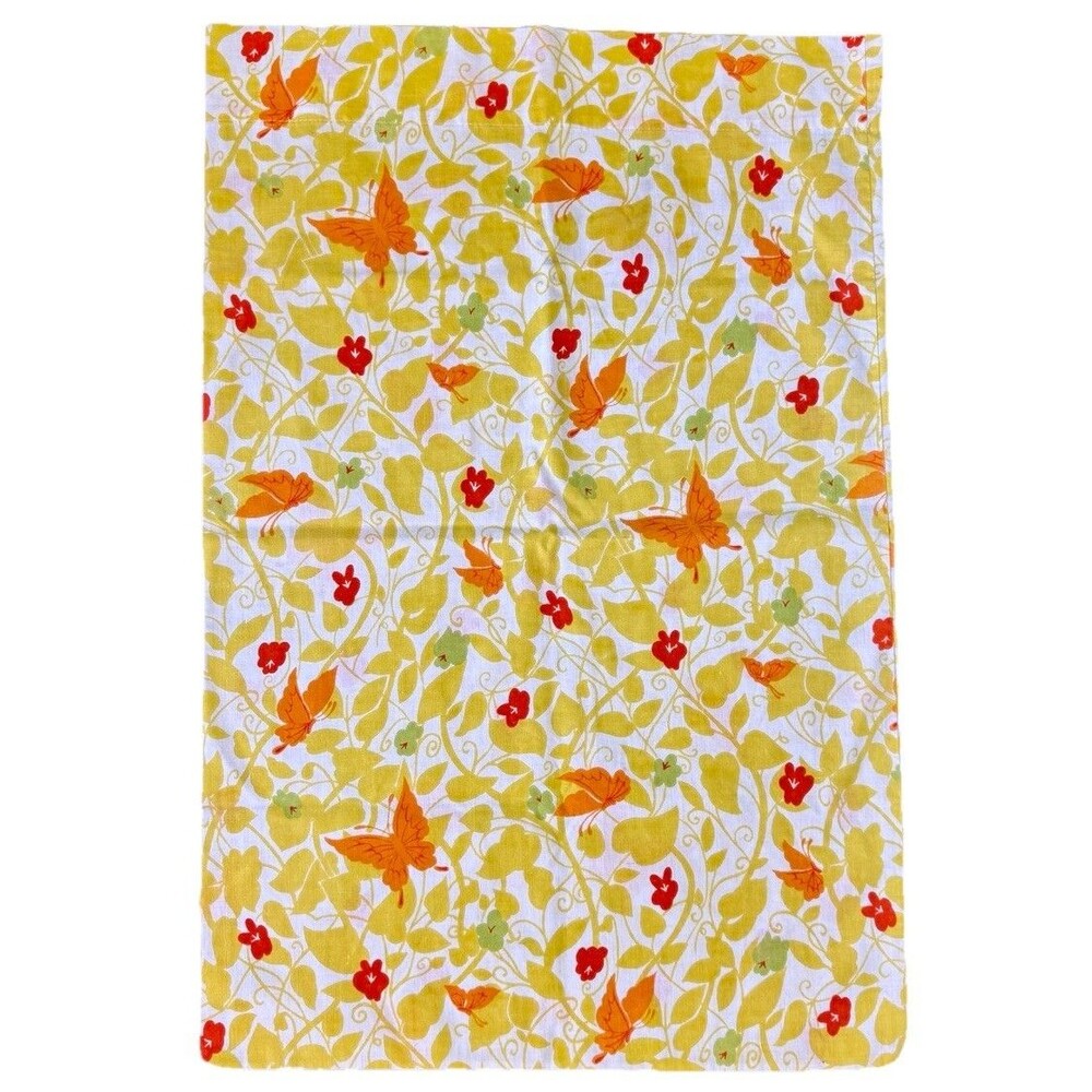 Vintage Morgan Jones 70s Yellow Standard Pillowcase Retro Butterfly Floral MCM